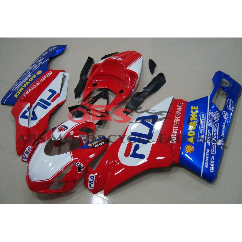 Ducati 999 (2005-2006) Red, White & Blue FILA Race Fairings Clear Windscreen: Free No Seat Cowl No Bolt Kit