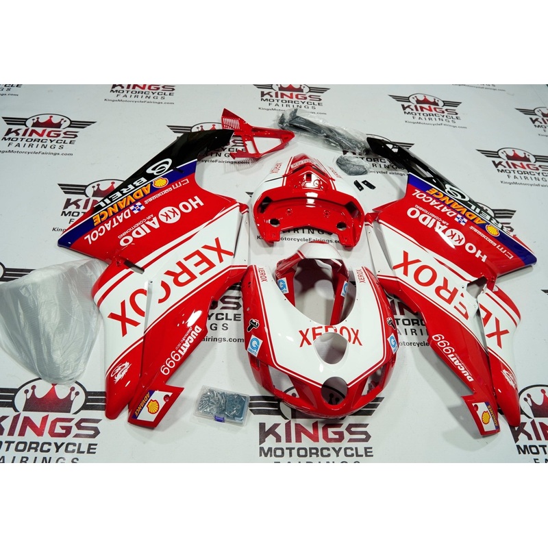 Ducati 999 (2005-2006) Red & White Xerox Fairings Clear Windscreen: Free No Seat Cowl No Bolt Kit