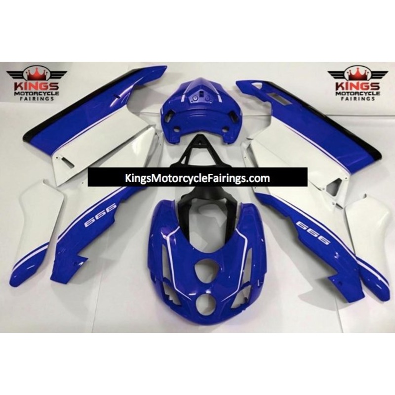 Ducati 999 (2005-2006) White, Blue & Black Fairings Clear Windscreen: Free No Seat Cowl No Bolt Kit