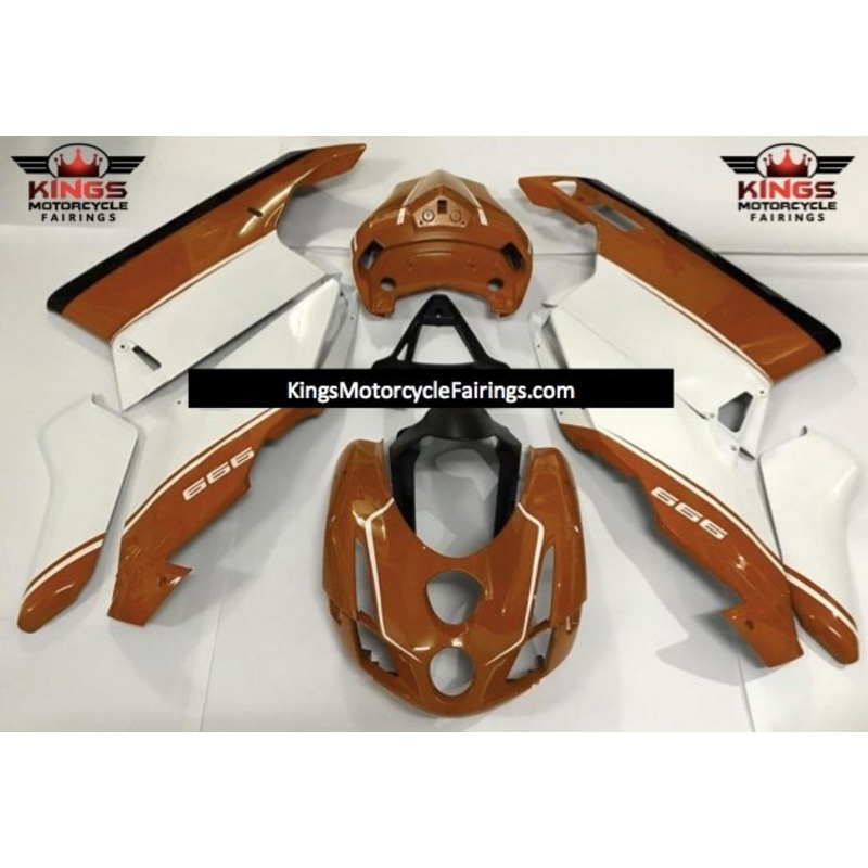 Ducati 999 (2005-2006) White, Brown & Black Fairings Clear Windscreen: Free No Seat Cowl No Bolt Kit