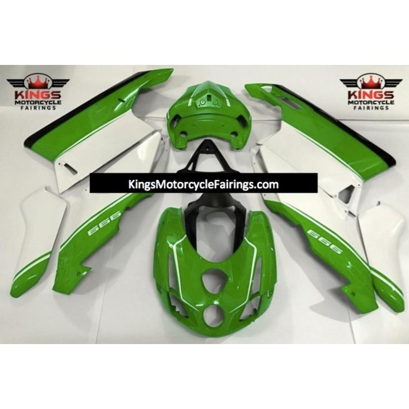 Ducati 999 (2005-2006) White, Green & Black Fairings Clear Windscreen: Free No Seat Cowl No Bolt Kit