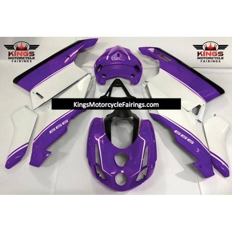 Ducati 999 (2005-2006) White, Purple & Black Fairings Clear Windscreen: Free No Seat Cowl No Bolt Kit