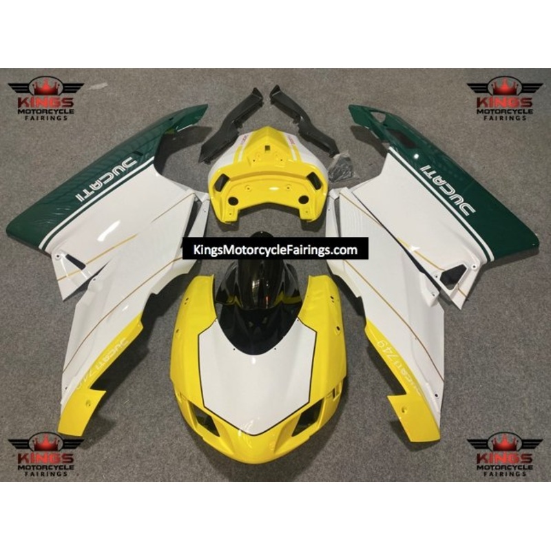 Ducati 999 (2005-2006) Yellow, White & Green Race Fairings Clear Windscreen: Free No Seat Cowl No Bolt Kit