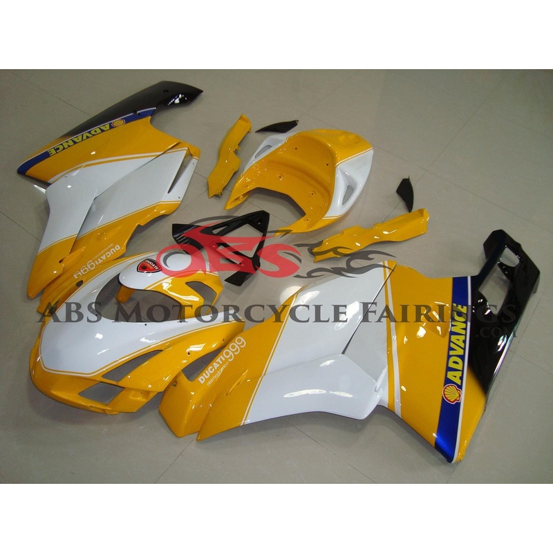 Ducati 999 (2005-2006) Yellow, White Race Fairings Clear Windscreen: Free No Seat Cowl No Bolt Kit