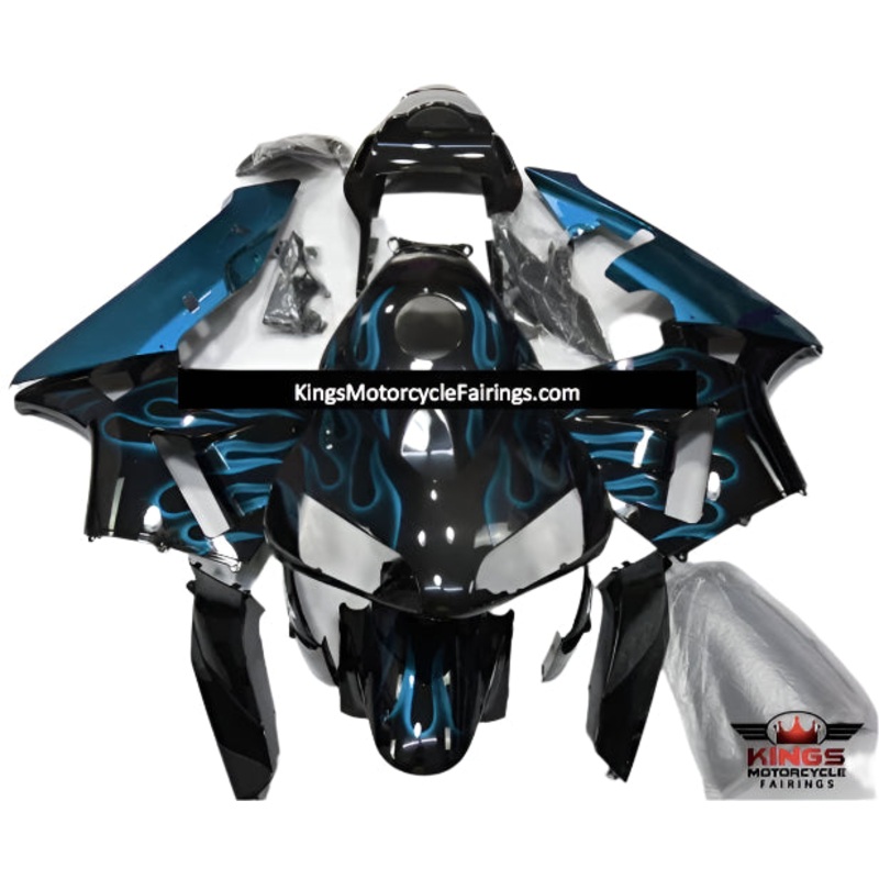 Honda CBR600RR (2003-2004) Black, Light Blue Flame Fairings No Seat Cowl No Bolt Kit No Tank