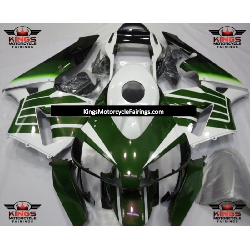 Honda CBR600RR (2003-2004) Green, White & Black Striped Wings Fairings No Seat Cowl No Bolt Kit No Tank