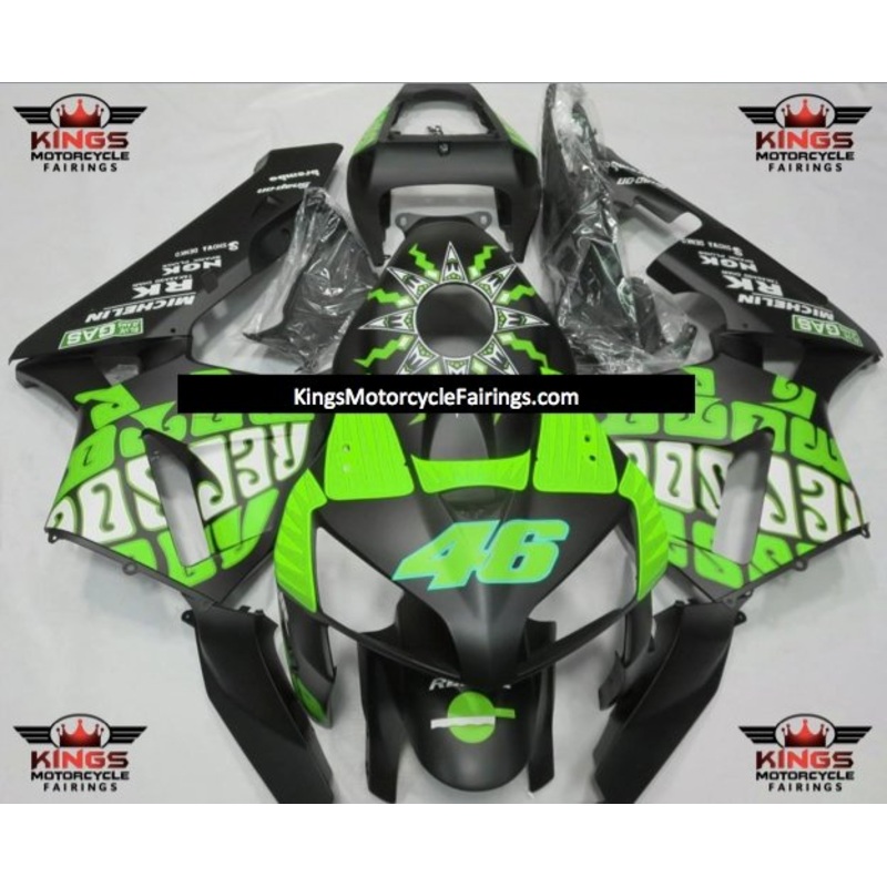 Honda CBR600RR (2003-2004) Matte Black & Neon Green Rossi Repsol Fairings No Seat Cowl No Bolt Kit No Tank