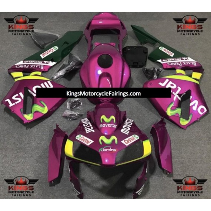 Honda CBR600RR (2003-2004) Pink, Yellow & Green Movistar Fairings No Seat Cowl No Bolt Kit No Tank