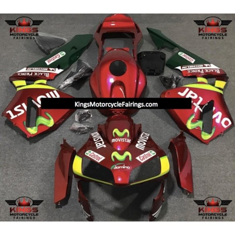 Honda CBR600RR (2003-2004) Red, Yellow & Green Movistar Fairings No Seat Cowl No Bolt Kit No Tank