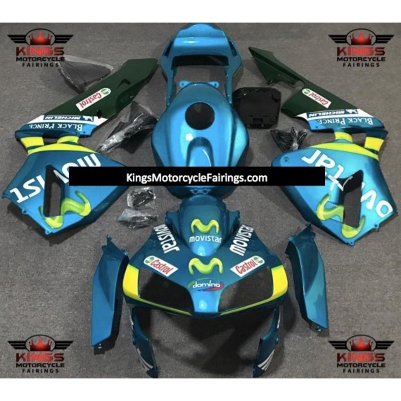 Honda CBR600RR (2003-2004) Turquoise Blue, Yellow & Green Movistar Fairings No Seat Cowl No Bolt Kit No Tank
