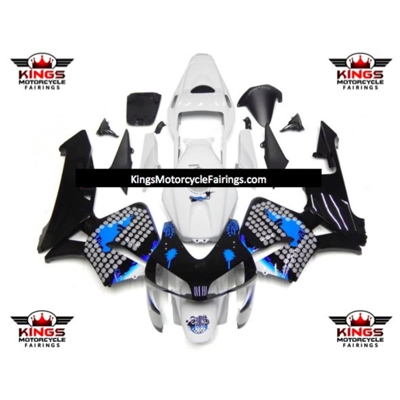 Honda CBR600RR (2003-2004) White, Black & Blue Splatter Fairings No Seat Cowl No Bolt Kit No Tank