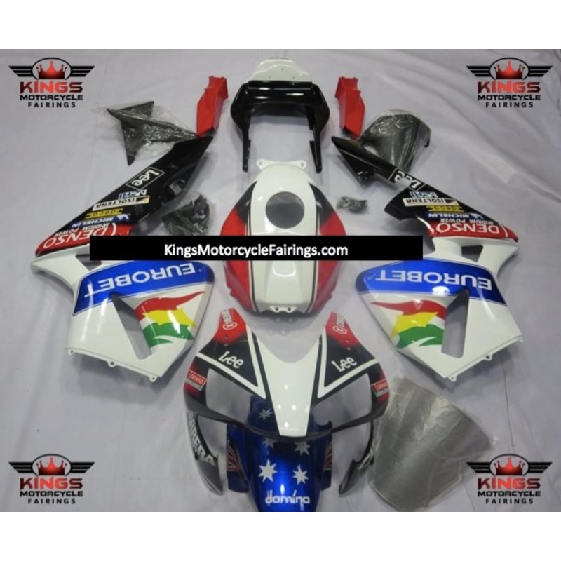 Honda CBR600RR (2003-2004) White, Black, Red & Blue EUROBET Fairings No Seat Cowl No Bolt Kit No Tank