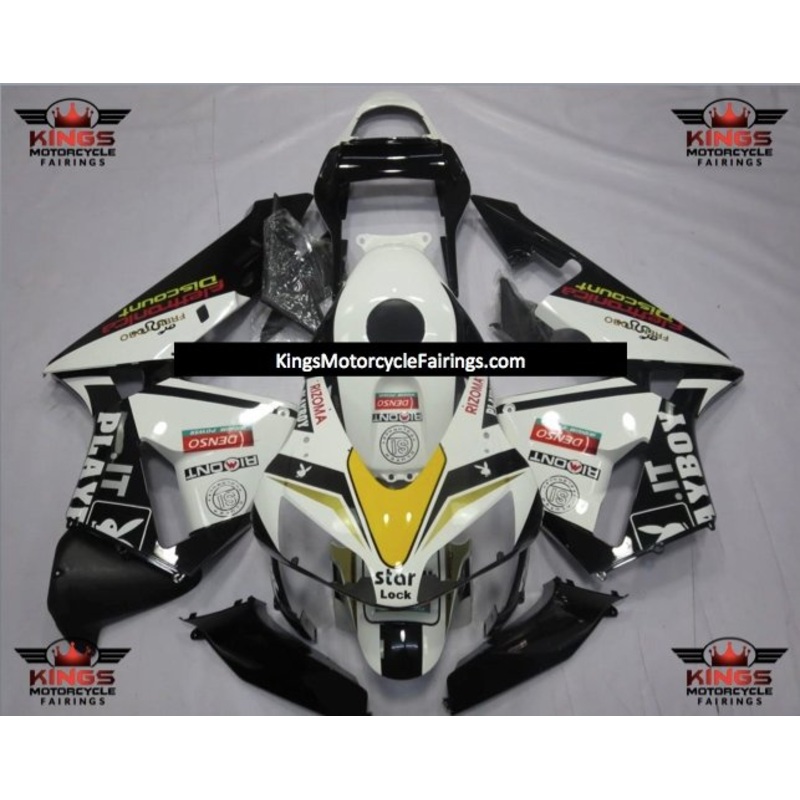 Honda CBR600RR (2003-2004) White, Black & Yellow Playboy Fairings No Seat Cowl No Bolt Kit No Tank