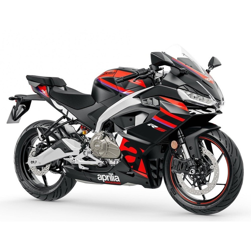 Aprilia RS 457 Fairings (2024-2025) Matte Black, Red Clear Windscreen: Free No Bolt Kit No Tank