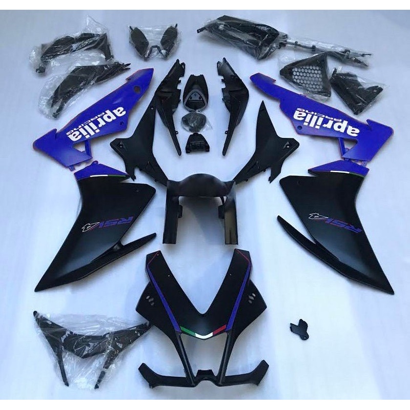 Aprilia RSV4 1000 (2009-2015) Matte Black, Matte Blue Fairings No Bolt Kit No Seat Cowl Free Clear Windscreen