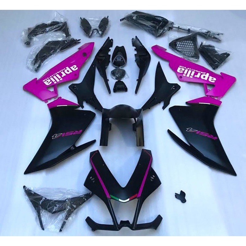 Aprilia RSV4 1000 (2009-2015) Matte Black, Matte Pink Fairings No Bolt Kit No Seat Cowl Free Clear Windscreen