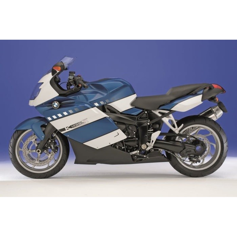 BMW K1200S Fairings (2005-2010) Blue, White Stripe Clear Windscreen: Free No Bolt Kit No Tank
