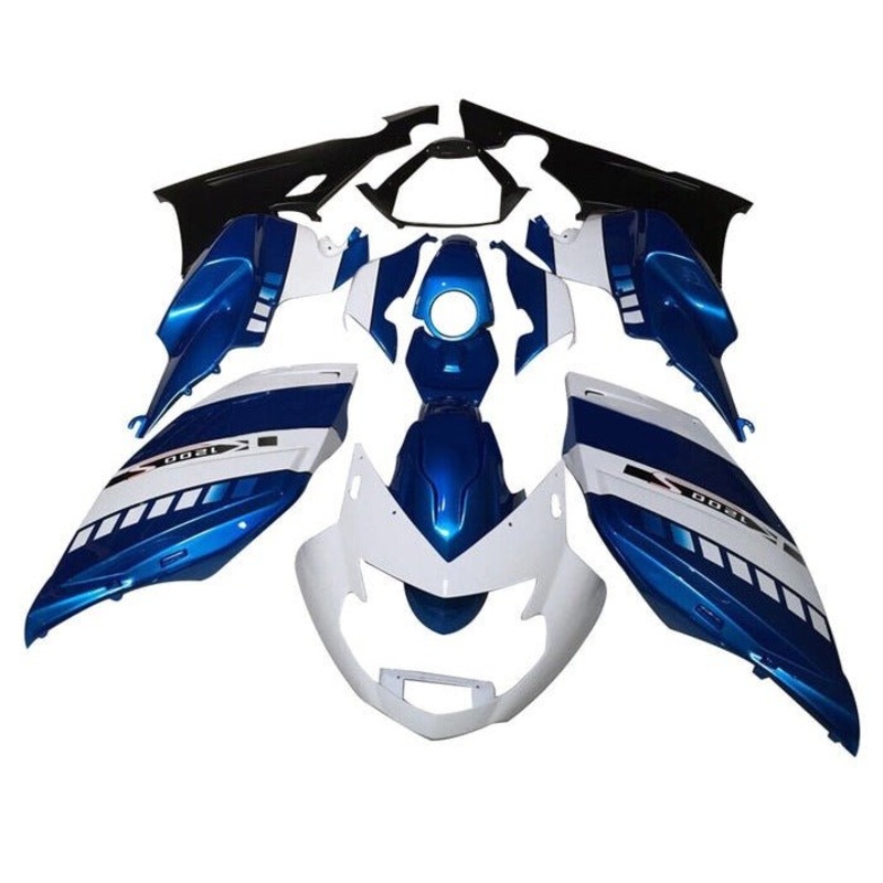 BMW K1200S Fairings (2005-2010) White, Blue Clear Windscreen: Free No Bolt Kit No Tank