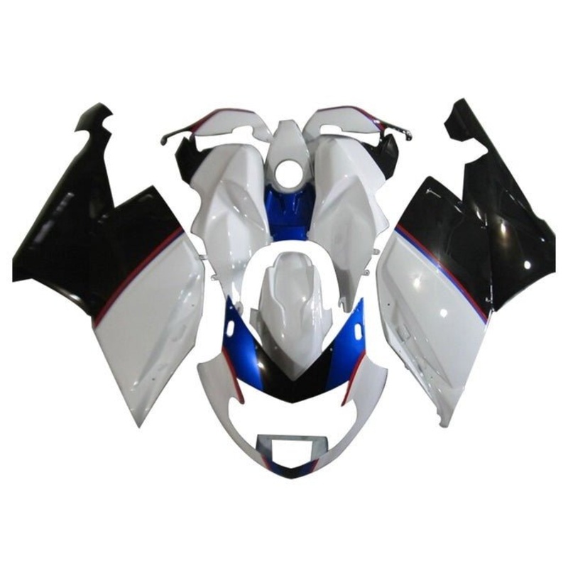 BMW K1200S Fairings (2005-2010) White, Blue, Red Stripe Clear Windscreen: Free No Bolt Kit No Tank