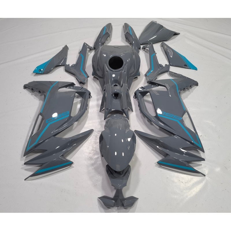 Fairings for Kawasaki Ninja 650 (2020-2025) Gray, Blue Clear Windscreen: Free No Bolt Kit No Tank