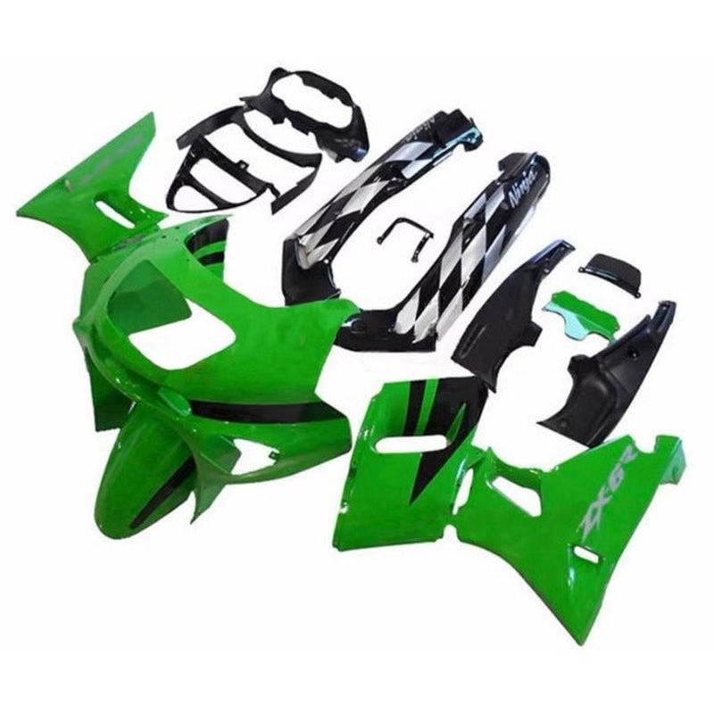Fairings for Kawasaki ZZR400 (1993-2007) Green, Black, Checkered Clear Windscreen: Free No Bolt Kit