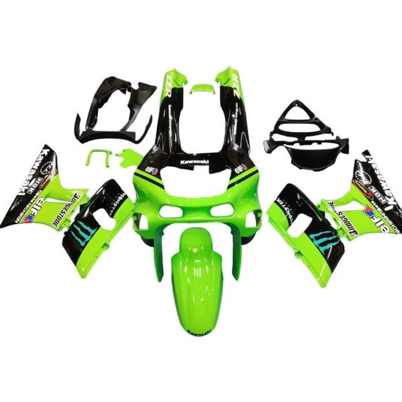 Fairings for Kawasaki ZZR400 (1993-2007) Green, Black, Monster Energy Clear Windscreen: Free No Bolt Kit
