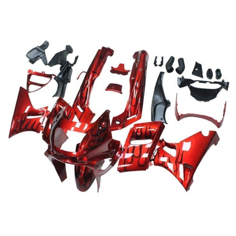 Fairings for Kawasaki ZZR400 (1993-2007) Red Flames Clear Windscreen: Free No Bolt Kit