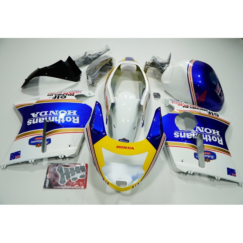 HONDA CBR1100XX Super Blackbird (1996-2007) White, Blue Rothmans Fairings Clear Windscreen: Free No Bolt Kit No Tank