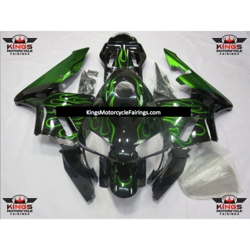 Honda CBR600RR (2003-2004) Black & Green Flame Fairings No Seat Cowl No Bolt Kit No Tank