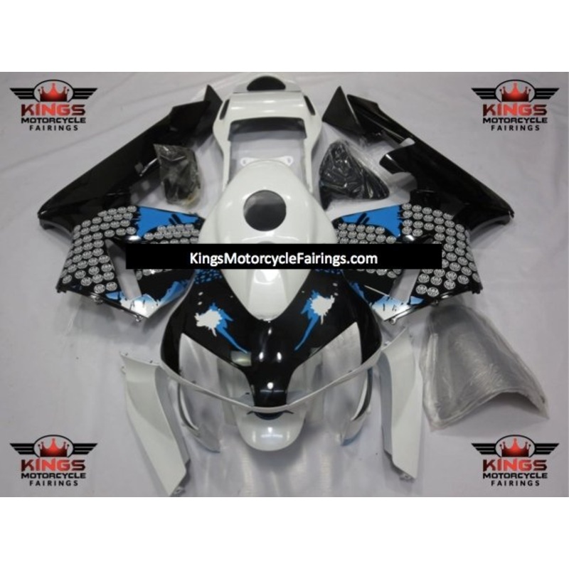 Honda CBR600RR (2003-2004) Black, White & Blue Splatter Fairings No Seat Cowl No Bolt Kit No Tank