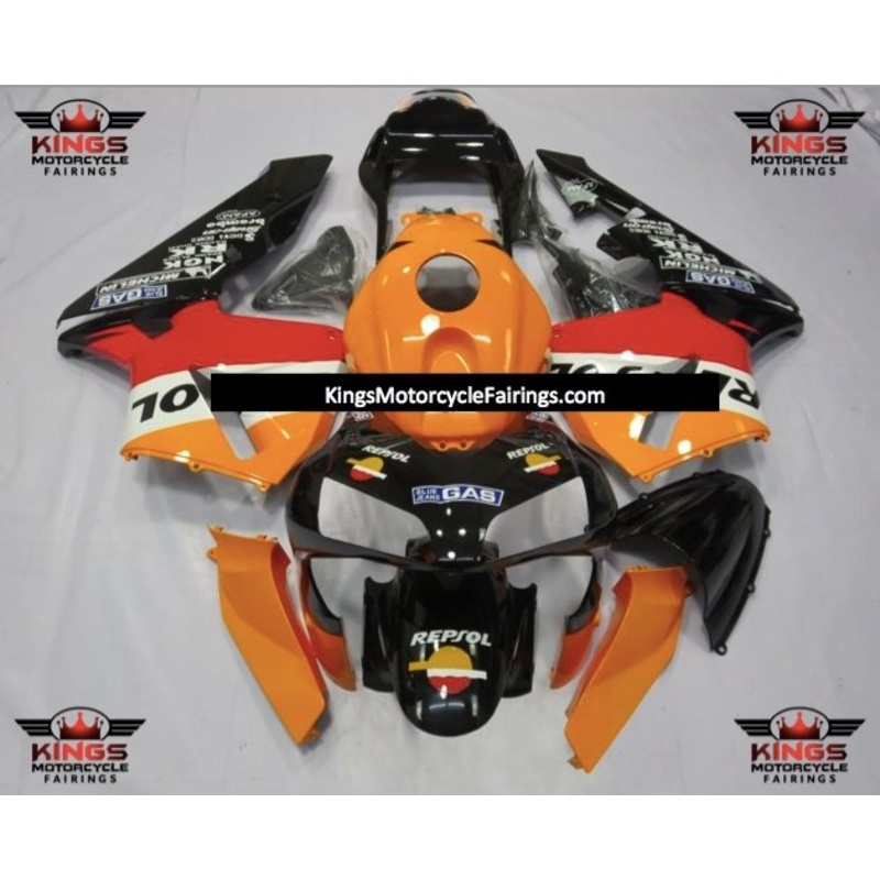 Honda CBR600RR (2003-2004) Orange, Black, White & Red Repsol Fairings No Seat Cowl No Bolt Kit No Tank