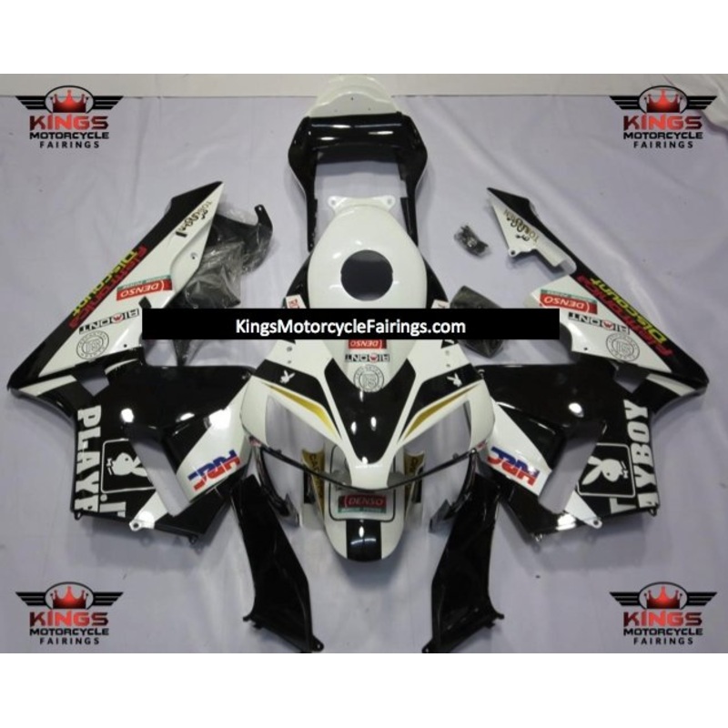 Honda CBR600RR (2003-2004) White & Black Playboy Fairings No Seat Cowl No Bolt Kit No Tank