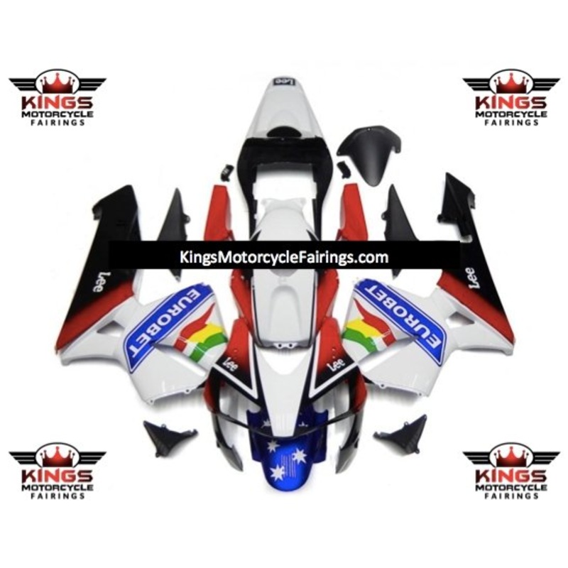 Honda CBR600RR (2003-2004) White, Black, Red & Blue EUROBET LEE Fairings No Seat Cowl No Bolt Kit No Tank