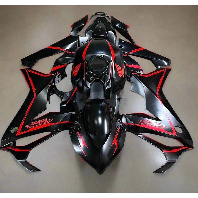 Honda CBR650R Fairings (2021-2023) Matte Black, Red Stripes No Tank No Bolt Kit Free Clear Windscreen