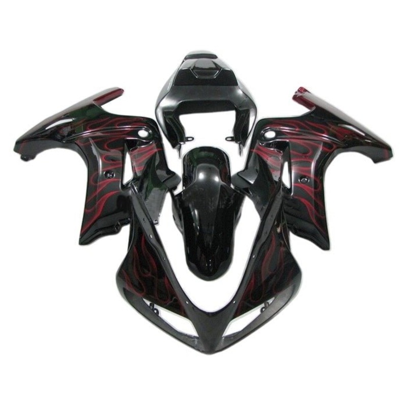 Suzuki SV650 Fairings (2003-2013) Black, Red Flames No Seat Cowl No Bolt Kit Clear Windscreen: Free