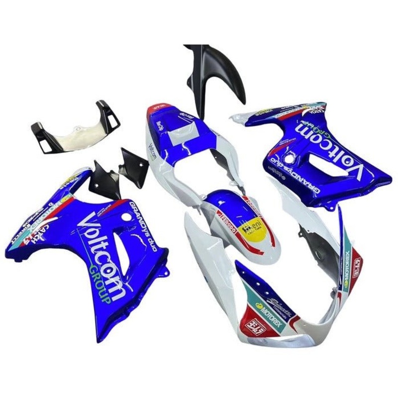 Suzuki SV650 Fairings (2003-2013) White, Blue Voltcom No Seat Cowl No Bolt Kit Clear Windscreen: Free