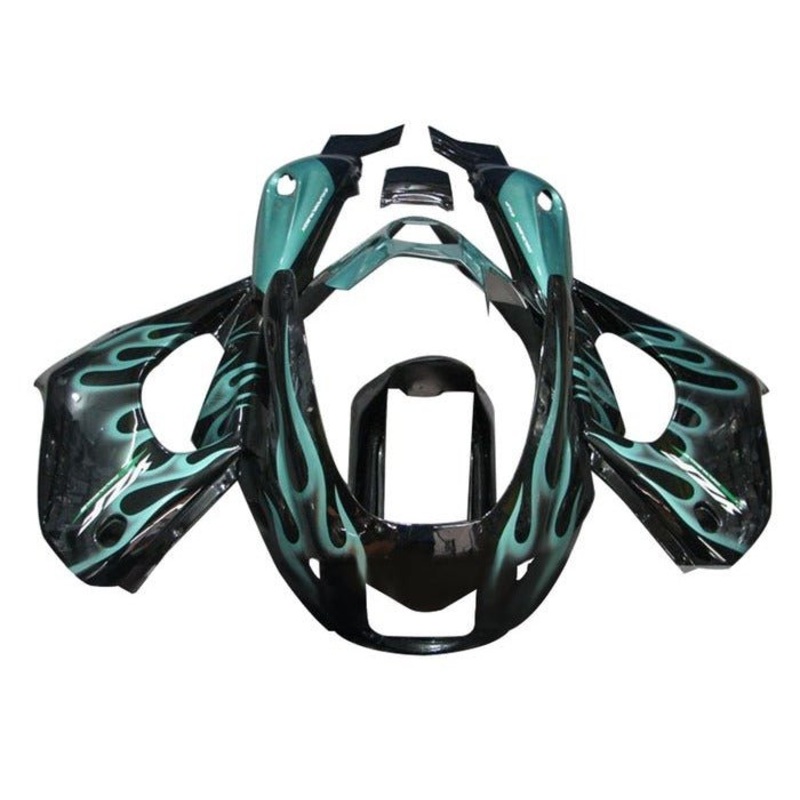 Yamaha YZF1000R (1996-2007) Black, Teal Flames Fairings Clear Windscreen: Free Bolt Kit: No