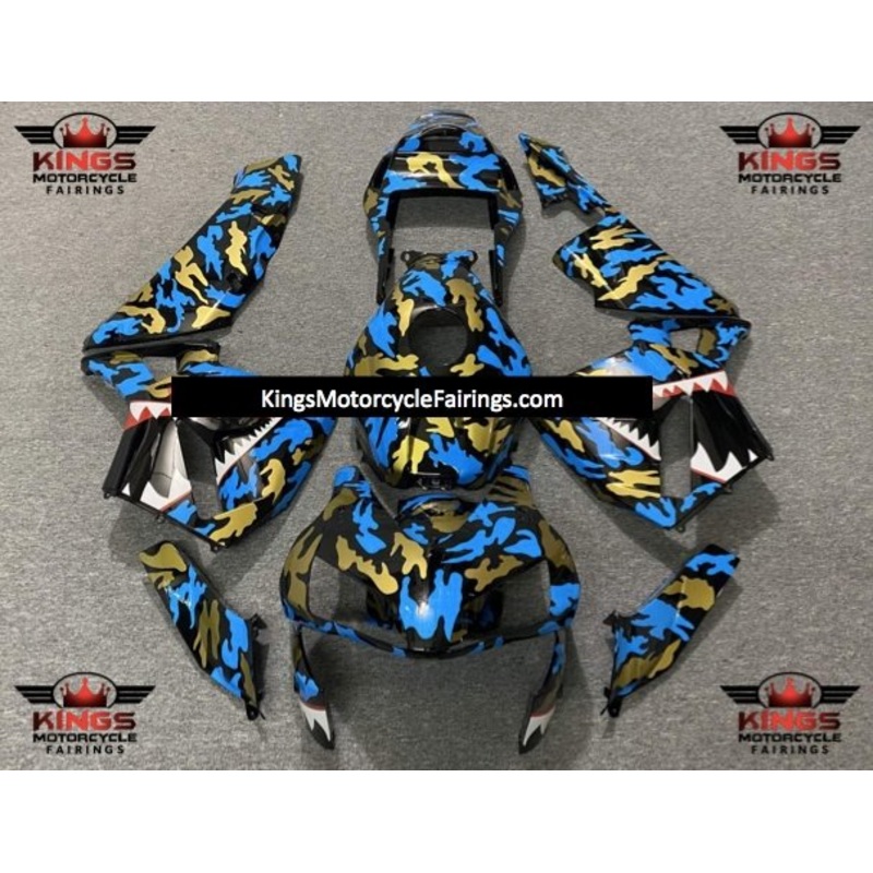 Honda CBR600RR (2003-2004) Blue, Black & Gold Camouflage Shark Fairings No Seat Cowl No Bolt Kit No Tank