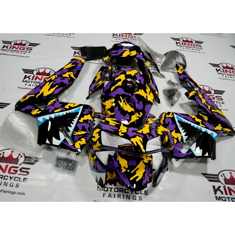 Honda CBR600RR (2003-2004) Purple, Black & Yellow Camouflage Shark Fairings No Seat Cowl No Bolt Kit No Tank