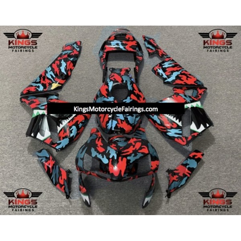 Honda CBR600RR (2003-2004) Red, Black & Blue Camouflage Shark Fairings No Seat Cowl No Bolt Kit No Tank
