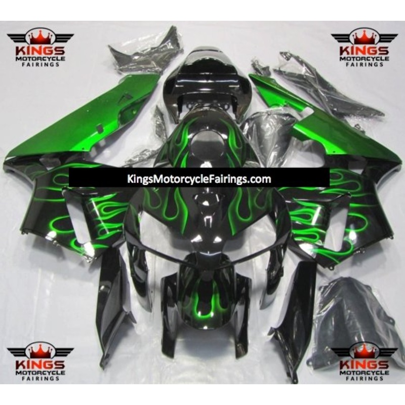 Honda CBR600RR (2005-2006) Black & Green Flame Fairings No Seat Cowl No Bolt Kit No Tank