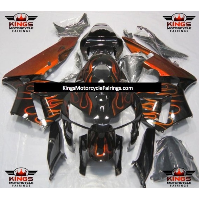 Honda CBR600RR (2005-2006) Black & Orange Flame Fairings No Seat Cowl No Bolt Kit No Tank