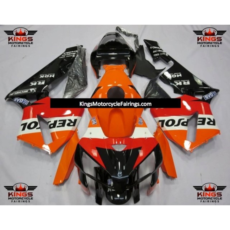 Honda CBR600RR (2005-2006) Black, Orange & Red Repsol Fairings No Seat Cowl No Bolt Kit No Tank