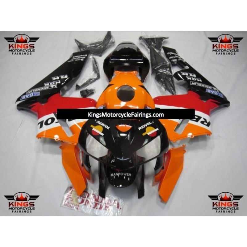 Honda CBR600RR (2005-2006) Black & Orange Repsol Fairings No Seat Cowl No Bolt Kit No Tank