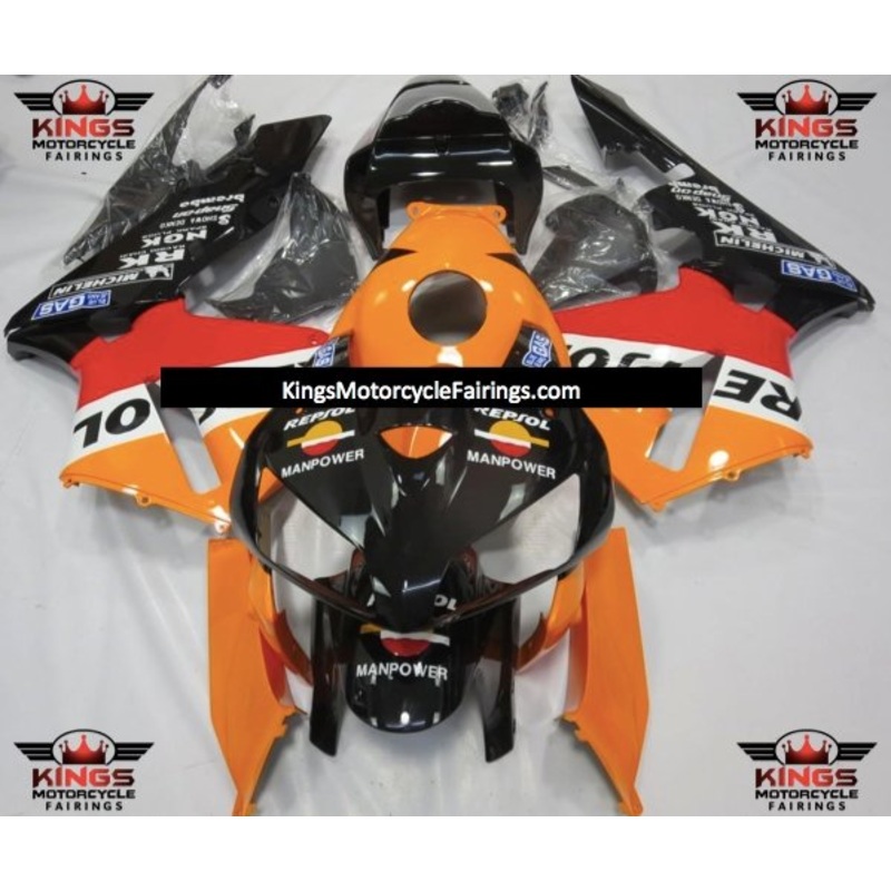Honda CBR600RR (2005-2006) Black & Orange Repsol ManPower Fairings No Seat Cowl No Bolt Kit No Tank