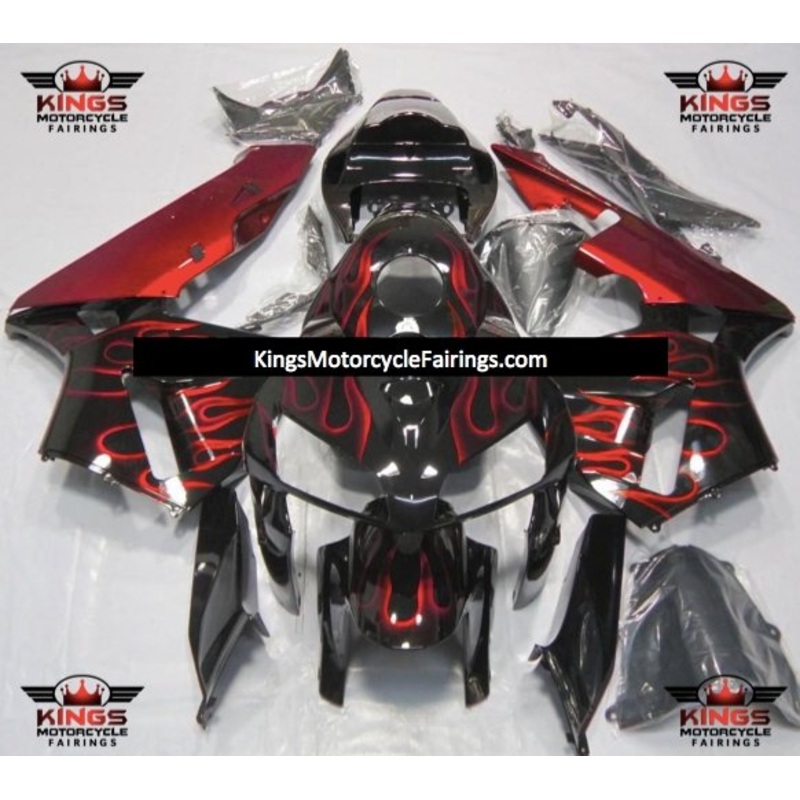 Honda CBR600RR (2005-2006) Black & Red Flame Fairings No Seat Cowl No Bolt Kit No Tank