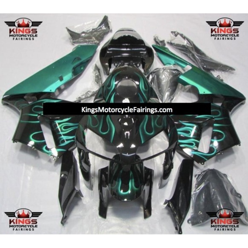 Honda CBR600RR (2005-2006) Black & Teal Green Flame Fairings No Seat Cowl No Bolt Kit No Tank