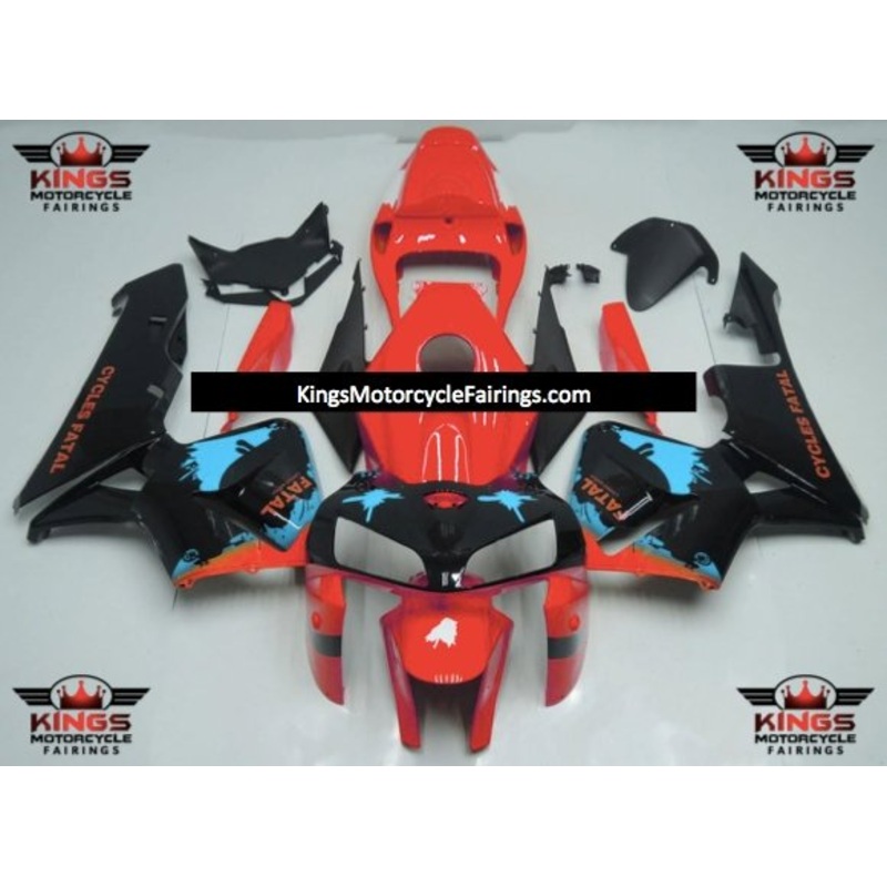 Honda CBR600RR (2005-2006) Red, Black & Light Blue Splatter Fairings No Seat Cowl No Bolt Kit No Tank