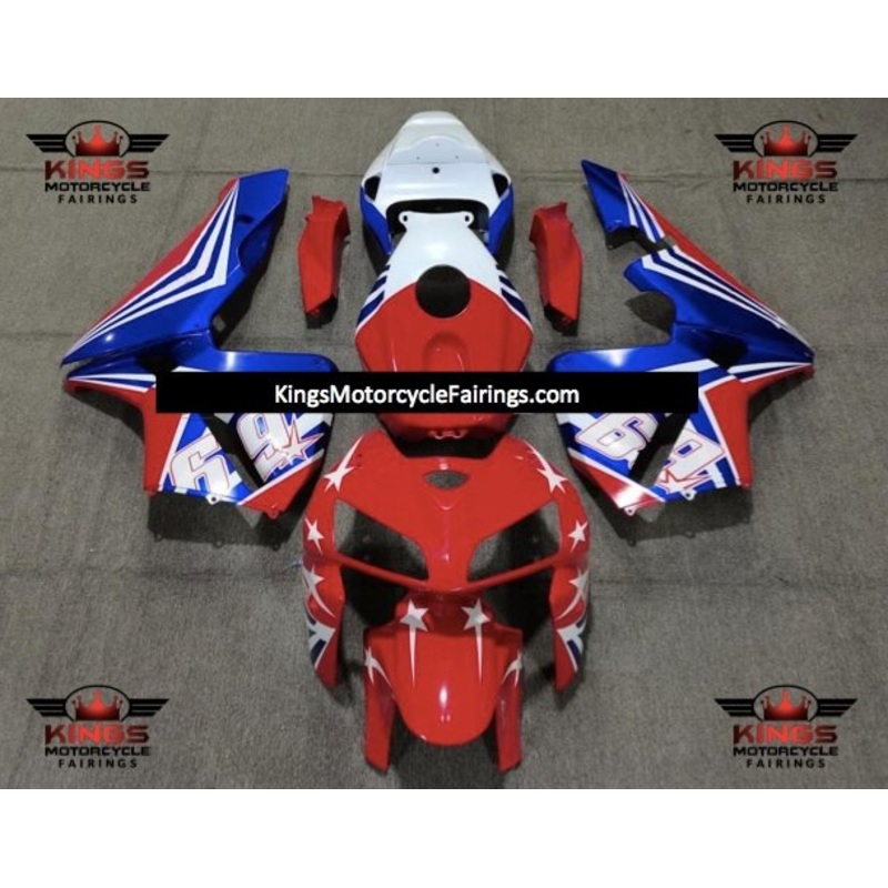 Honda CBR600RR (2005-2006) Red, White & Blue Star 69 Fairings No Seat Cowl No Bolt Kit No Tank