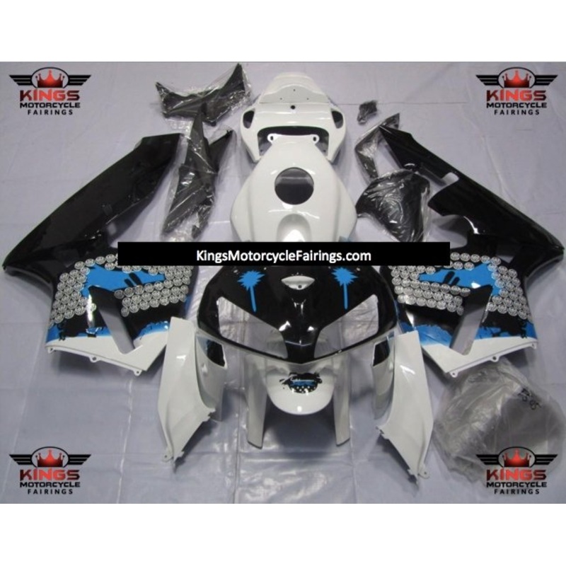 Honda CBR600RR (2005-2006) White, Black & Blue Splatter Fairings No Seat Cowl No Bolt Kit No Tank